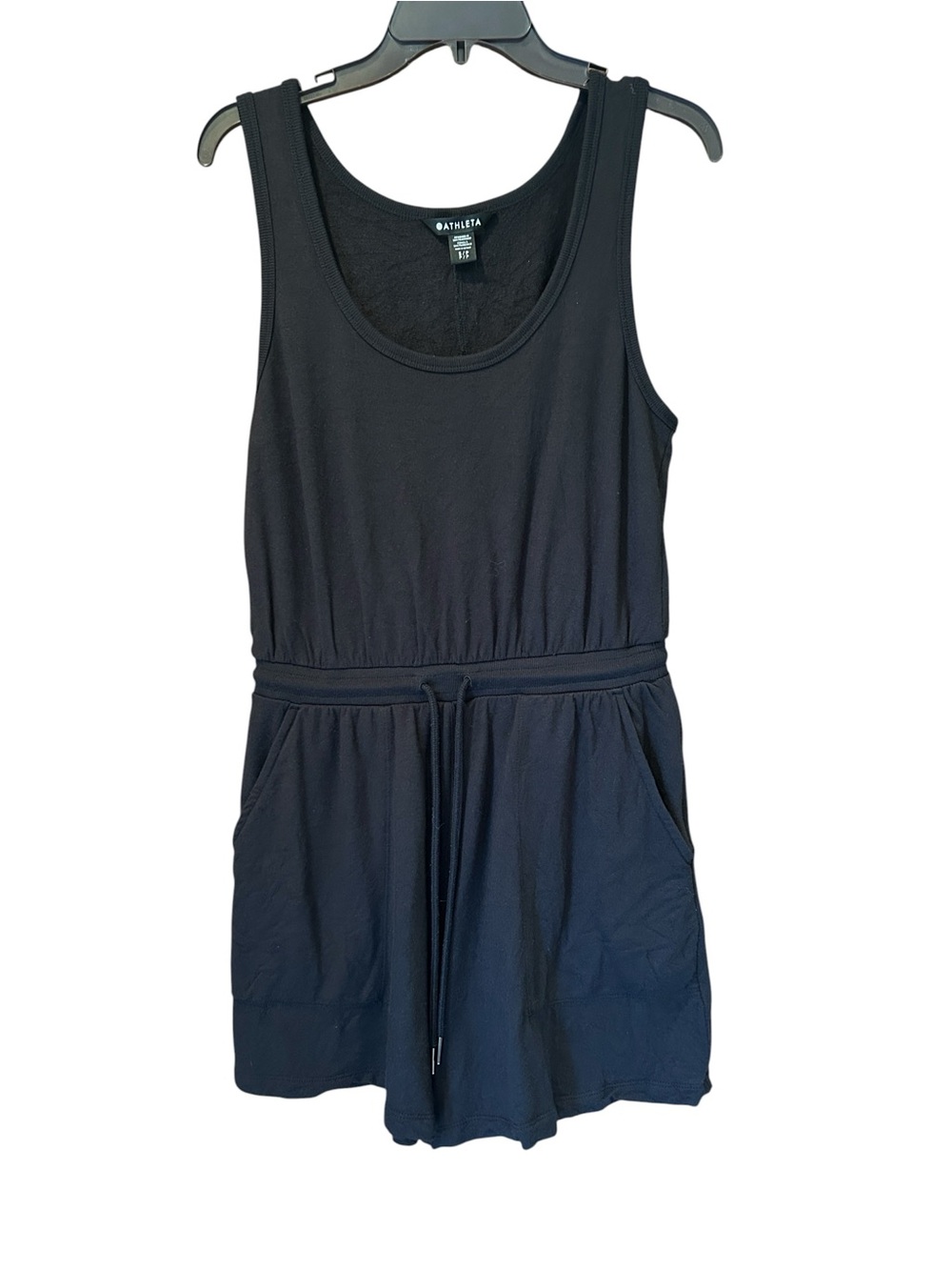 Athleta Balance Sleeveless Romper‎ S Small Black Nirvana Knit Drawstring Pockets